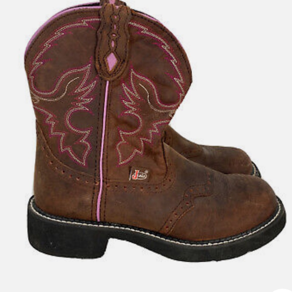JUSTIN GYPSY Womens STEEL TOE Western Boots Brown Leather Pink WKL9980 SIZE 6B